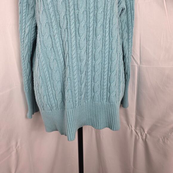 JCP Womens 1X Aqua Blue Cable Knit V-Neck Pullover Sweater Long Sleeve Soft Knit - Picture 4 of 9